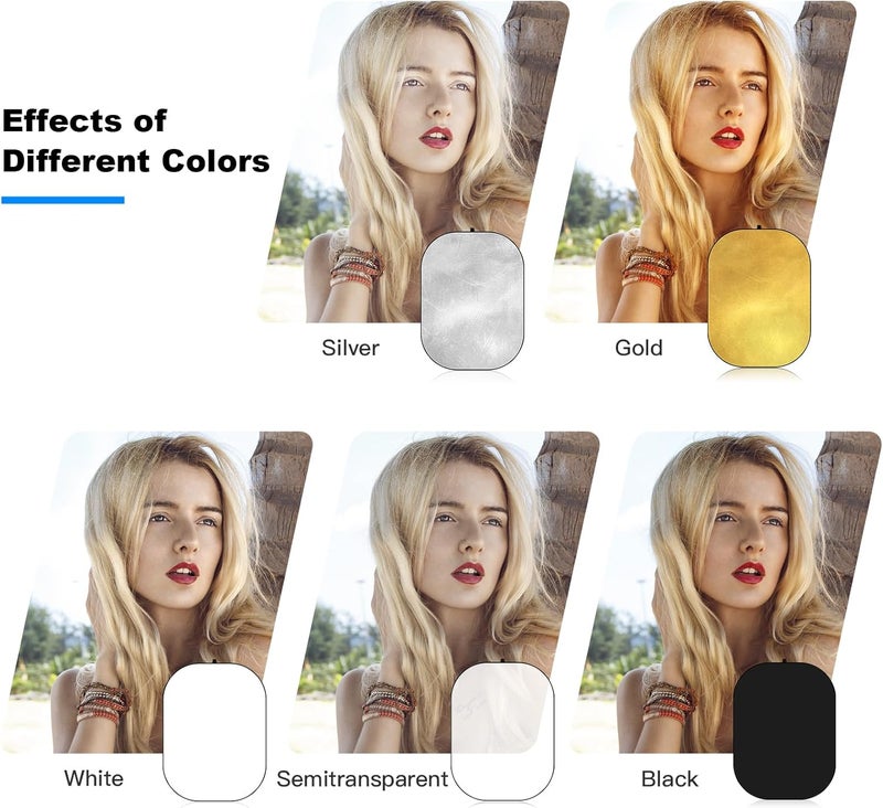 soonpho Reflector Photography 35 x 47 inch/90 x 120cm 5-in-1 Collapsible Oval Light Reflectors Diffuser for Photography with Holder Cilp and Carring Case for Studio, Outdoor Lighting and Shooting - Image 3